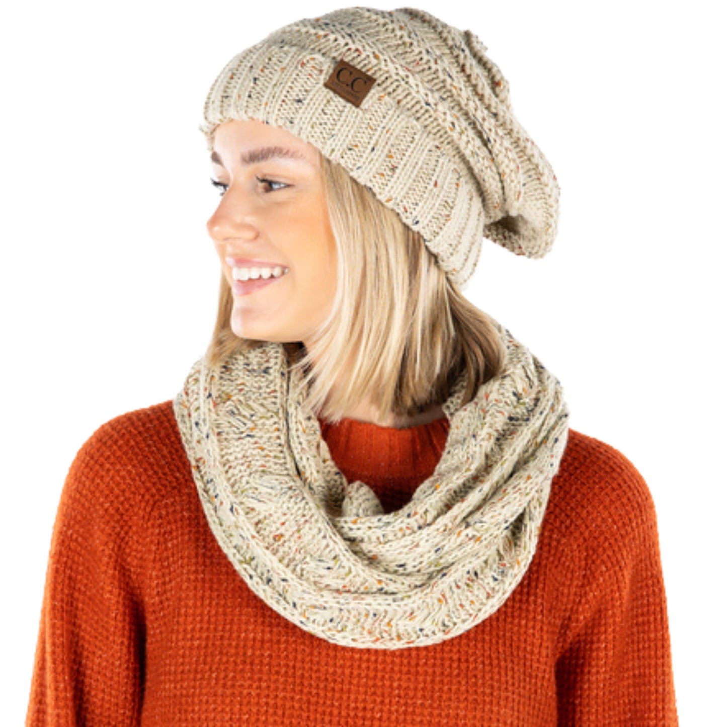 Matching 2 Pack: Oversized Slouchy Beanie & Infinity Scarf Set