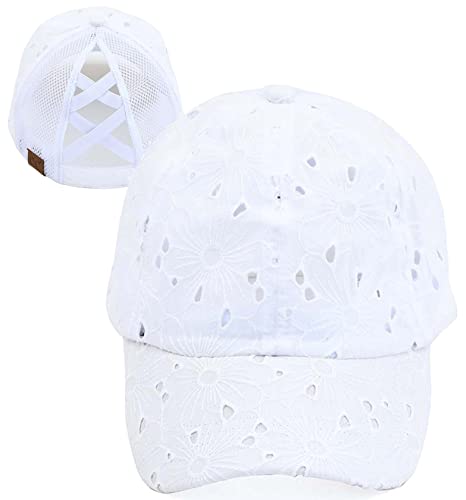 Eyelet Criss Cross Ponytail Hat by Funky Junque