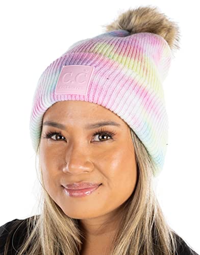 Tie Dye Cotton Candy Pom Beanie by Funky Junque