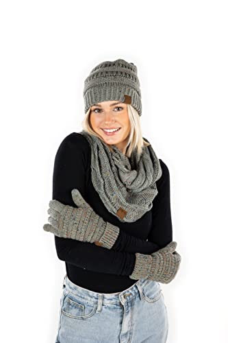 Confetti Matching Infinity Scarf, Cable Knit Beanie & Gloves Set by Funky Junque