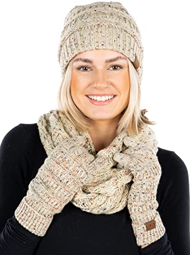 Confetti Matching Infinity Scarf, Cable Knit Beanie & Gloves Set by Funky Junque
