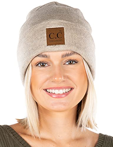 Classic Knit Leather Patch Beanie