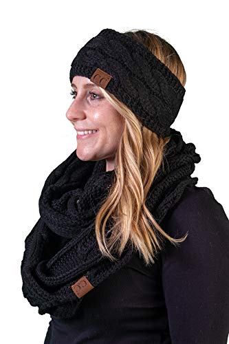 Solid Knit Lined Headwrap and Infinity Scarf Set by Funky Junque