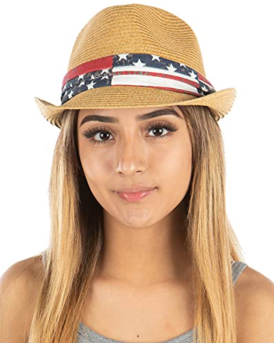 Decorative Band Straw Summer Fedora by Funky Junque
