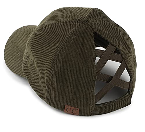 Corduroy Criss Cross Ponytail Hat by Funky Junque