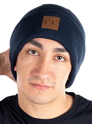 Classic Knit Leather Patch Beanie