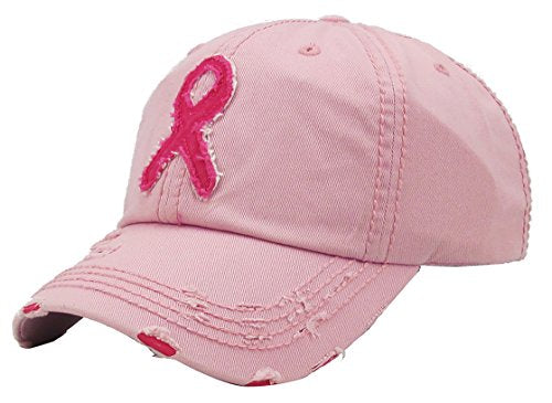 Breast Cancer Awareness Shredded Baseball Cap by Funky Junque