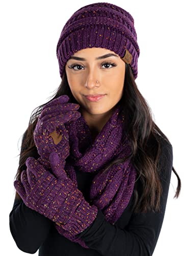 Confetti Matching Infinity Scarf, Cable Knit Beanie & Gloves Set by Funky Junque