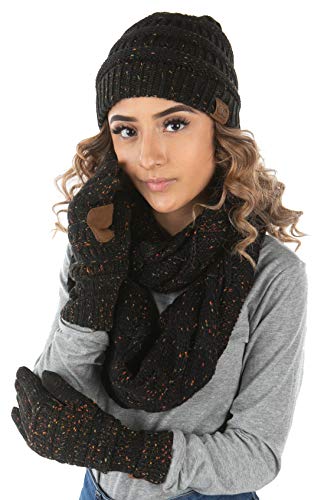 Confetti Matching Infinity Scarf, Cable Knit Beanie & Gloves Set by Funky Junque
