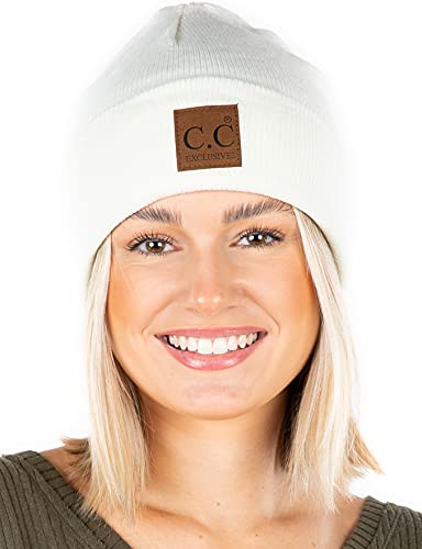 Classic Knit Leather Patch Beanie