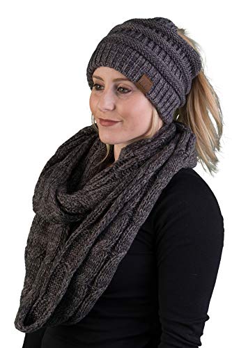 Multicolor Knit Ponytail Beanie & Infinity Scarf Set by Funky Junque