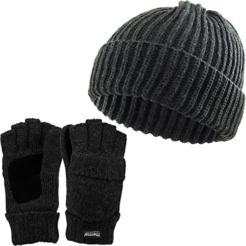 Ribbed Beanie & Convertible Gloves/Mittens Set by Funky Junque