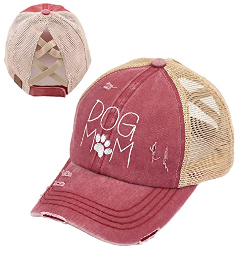 Dog Mom Criss Cross Ponytail Hat by Funky Junque