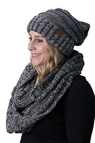 Multicolor Oversized Slouchy Beanie & Infinity Scarf Set by Funky Junque