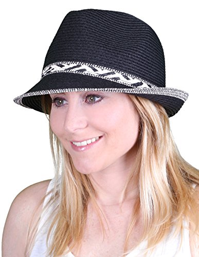 Duo Tone Woven Band Straw Summer Fedora by Funky Junque