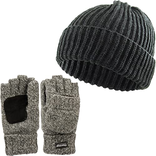 Ribbed Beanie & Convertible Gloves/Mittens Set by Funky Junque