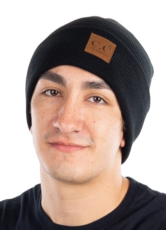 Classic Knit Leather Patch Beanie