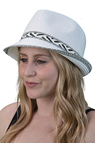 Duo Tone Woven Band Straw Summer Fedora by Funky Junque