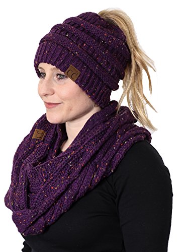 Multicolor Knit Ponytail Beanie & Infinity Scarf Set by Funky Junque