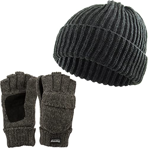 Ribbed Beanie & Convertible Gloves/Mittens Set by Funky Junque