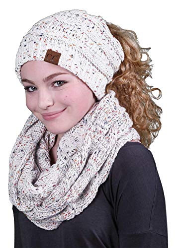 Confetti Knit Ponytail Beanie & Infinity Scarf Set by Funky Junque