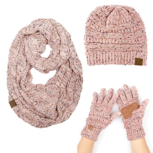 Confetti Matching Infinity Scarf, Cable Knit Beanie & Gloves Set by Funky Junque