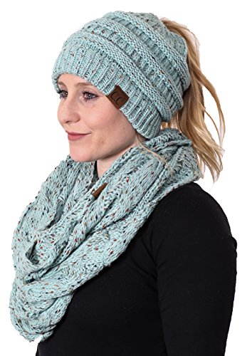 Confetti Knit Ponytail Beanie & Infinity Scarf Set by Funky Junque