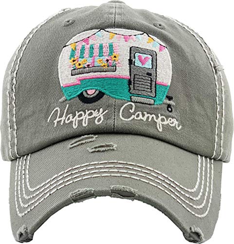Happy Camper Distressed Patch Hat by Funky Junque