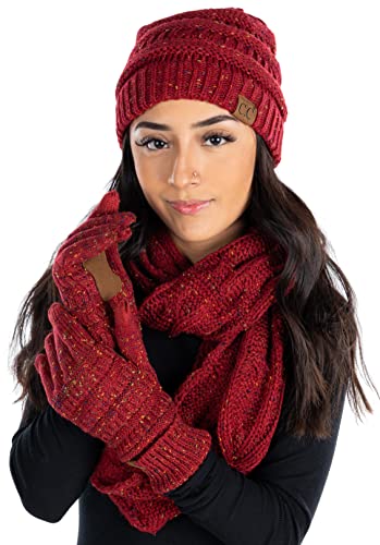 Confetti Matching Infinity Scarf, Cable Knit Beanie & Gloves Set by Funky Junque