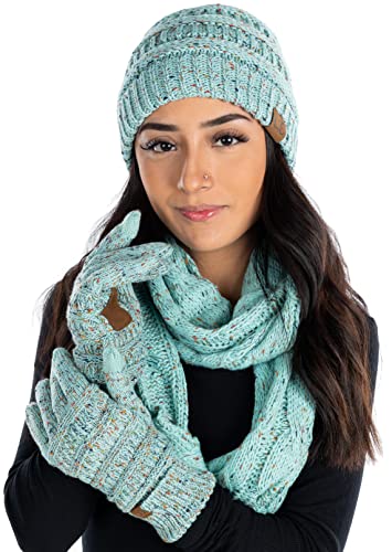 Confetti Matching Infinity Scarf, Cable Knit Beanie & Gloves Set by Funky Junque