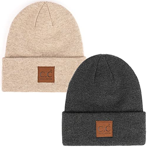 Classic Knit Leather Patch Beanie