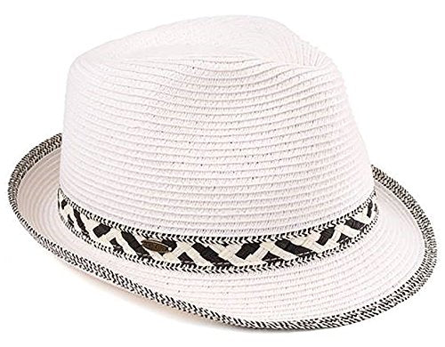 Duo Tone Woven Band Straw Summer Fedora by Funky Junque