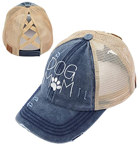 Dog Mom Criss Cross Ponytail Hat by Funky Junque