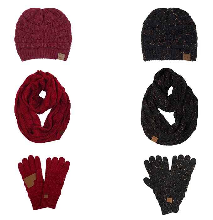 Confetti Matching Infinity Scarf, Cable Knit Beanie & Gloves Set by Funky Junque
