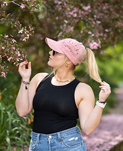 Eyelet Criss Cross Ponytail Hat by Funky Junque