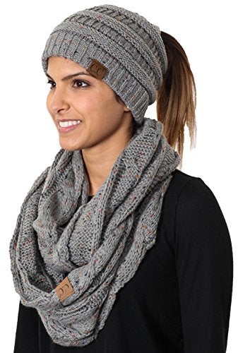 Confetti Knit Ponytail Beanie & Infinity Scarf Set by Funky Junque
