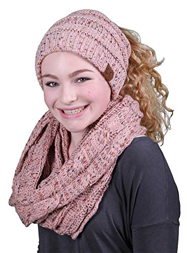 Confetti Knit Ponytail Beanie & Infinity Scarf Set by Funky Junque