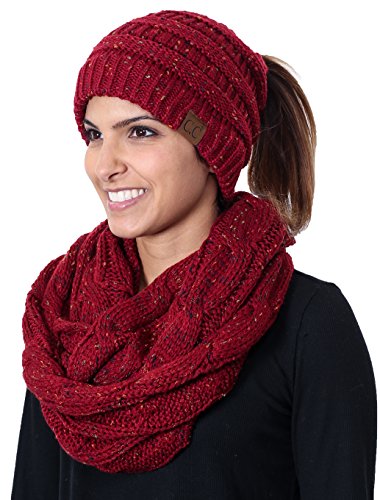 Confetti Knit Ponytail Beanie & Infinity Scarf Set by Funky Junque