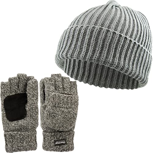 Ribbed Beanie & Convertible Gloves/Mittens Set by Funky Junque