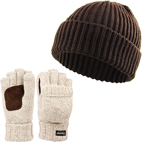 Ribbed Beanie & Convertible Gloves/Mittens Set by Funky Junque