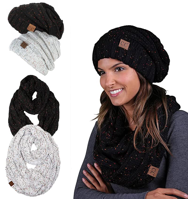 Multicolor Oversized Slouchy Beanie & Infinity Scarf Set by Funky Junque