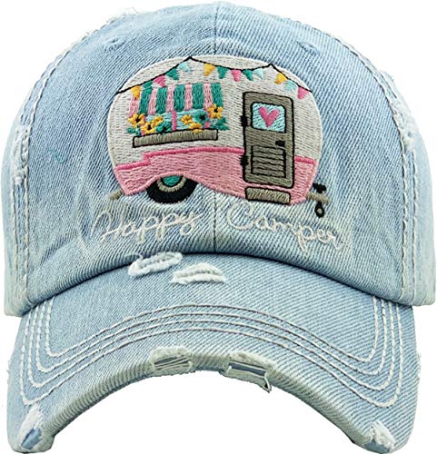 Happy Camper Distressed Patch Hat by Funky Junque