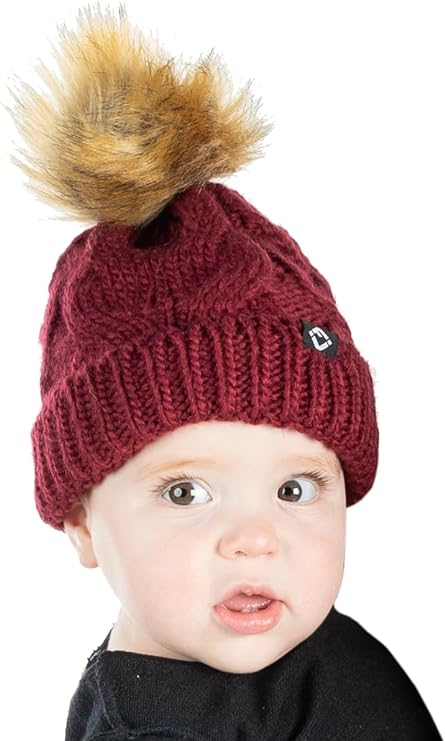 Baby Cable Knit Fleece Lined Pom Beanie by Funky Junque