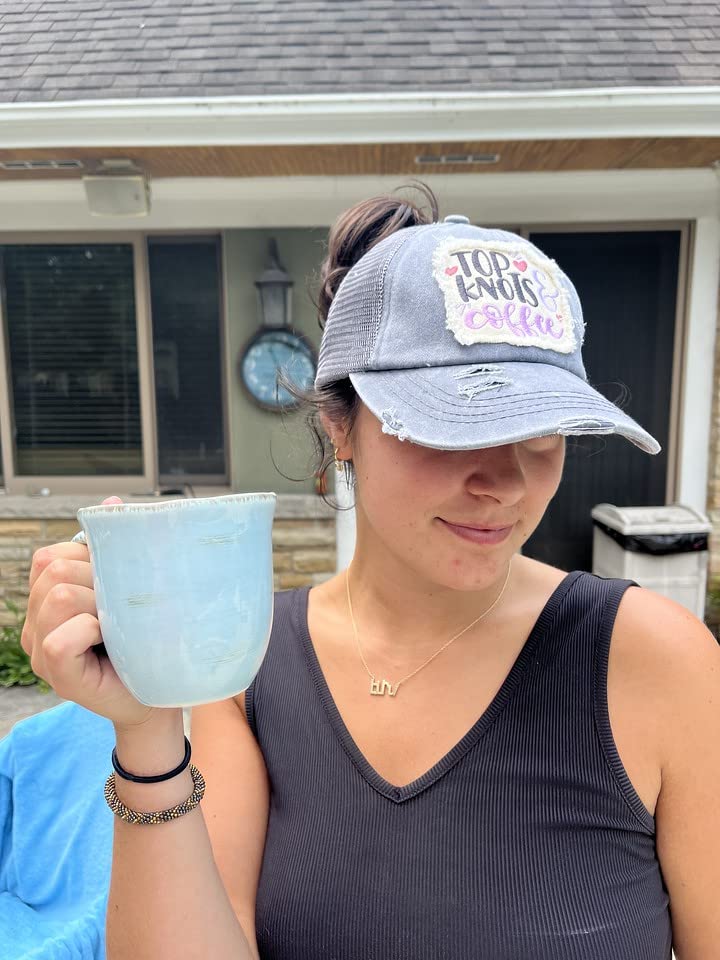 Top Knots and Coffee Criss Cross Ponytail Hat by Funky Junque
