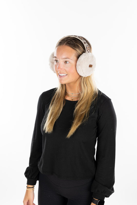 Aztec Adjustable Fuzzy Ear Muffs by Funky Junque