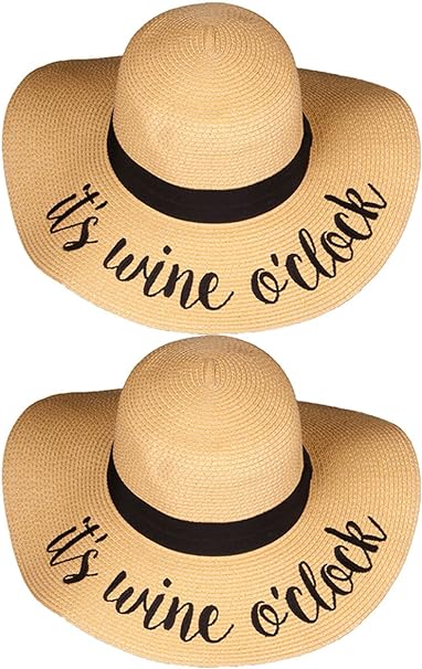It's Wine O'clock Embroidered Sun Hat by Funky Junque