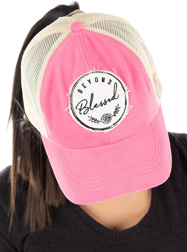 Beyond Blessed Criss Cross Saying Ponytail Hat by Funky Junque