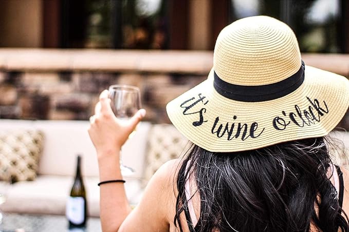 It's Wine O'clock Embroidered Sun Hat by Funky Junque