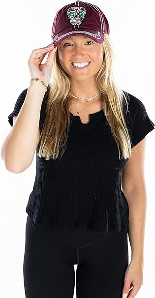 Sugar Skull Distressed Patch Hat by Funky Junque