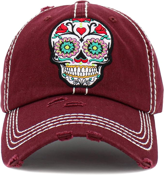 Sugar Skull Distressed Patch Hat by Funky Junque